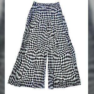 Versona Black White Checkered Palazzo Super Wide Leg Pull On Pants Women size S